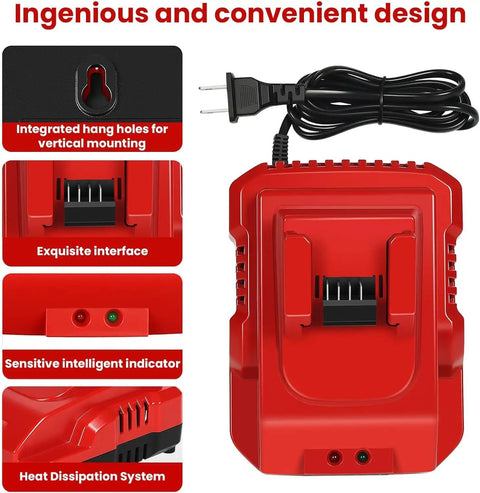 Rapid 18V Lithium Battery Charger Station showing smart indicator lights and drop-in dock design with power cord