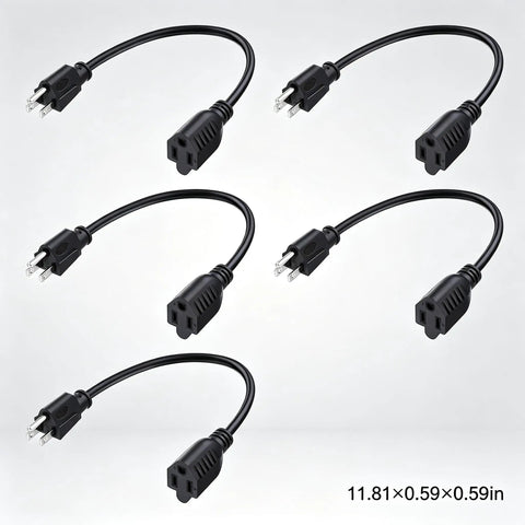 Six Pack 16 Awg 13 Amp Heavy Duty Indoor Extension Cords One Foot with three prong grounded plugs for home gadgets.