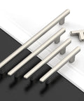 10 Pack 3 Inch Brushed Satin Nickel Cabinet Pulls For Cabinets With Smooth Forged Surface Durable Kitchen Handles Displayed on Black and White Surface