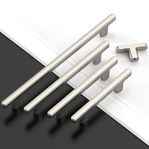 10 Pack 3 Inch Brushed Satin Nickel Cabinet Pulls For Cabinets With Smooth Forged Surface Durable Kitchen Handles Displayed on Black and White Surface