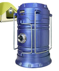 Solar Powered Camping Lantern With Foldable Body And Sturdy Handle, LED Lamp Three Lighting Modes, Waterproof, shown folded.