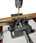 4 Inch Drill Press Vise Beefy Heavy Duty Solid Cast Iron Bench Vise With V Groove Jaws For Precision Drilling In Metalworking And Woodworking Rock Solid Stability Smooth Guide Rails And Easy One Hand Clamp clamping wood under drill press