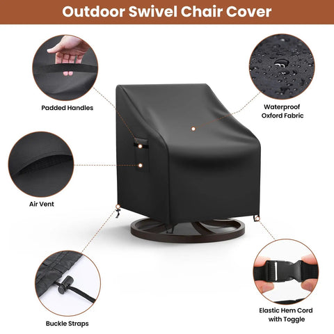 Heavy Duty Outdoor Patio Chair Covers 2 Pack For Swivel Lounge And Rocking Chairs Waterproof Black Fits 30W X 34D X 38.5H All Weather Protective Sleeve For Patio Furniture