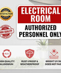 Heavy Gauge Electrical Room Sign Aluminum Authorized Personnel Only Safety Door Plaque 14x10 Inches on a wall.