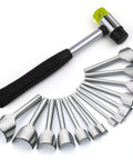 14 Size Leather Corner Punch Set With Half Round Punches And Leather End Punch Kit, Includes Double Sided Nylon Hammer, tools spread out