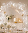 Premium 110 Pcs Balloon Arch Clips Kit With Super Strong Spring Clamps For Weddings Parties Festivals And Banquet Scene Decorations That Look Lit And Durable, clear balloon arch with white and gold balloons