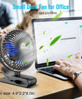USB Clip On Desk Fan With Sturdy Clamp Tiny But Mighty Portable Personal Fan next to a laptop on an office desk