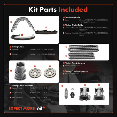 Timing Chain Kit With Tensioner And Sprockets For BMW DOHC V8 4.6L 4.4L Kit Parts Included Diagram