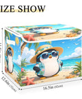 Heavy Duty Foldable Storage Bin With Secure Lid And Easy Grab Handles For Bedroom Closet Organizers, Collapsible Toy Box 16.5x12.6x11.8 in with penguin design.