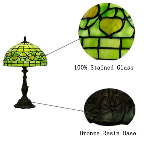 Tiffany Style Stained Glass Table Lamp With 12 Inch Shade And 19 Inch Tall Antique Bronze Base UL Listed Reading Light Pull Chain