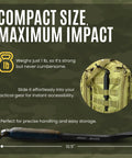 Tactical Beefy 10.5 Inch Pry Bar EDC Rescue Breaching Tool With Steel And Comfort Grip, compact size shown with backpack attachment.