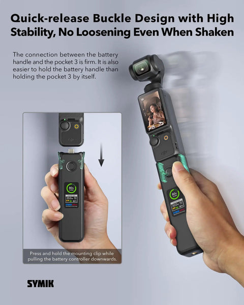 Intelligent Battery For DJI Osmo Pocket 4 Pro And Pocket 3 With Xtra Muse 5000mAh 21700 Cell in hand showing LCD display