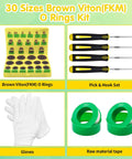 Heavy Duty High Temp Viton O Ring Kit Pro Grade 396Pcs Metric Seals Set In 30 Sizes Brown FKM 75A Durometer O Rings plus tools