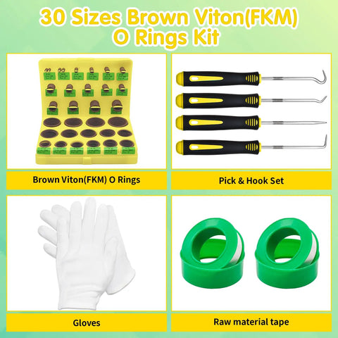 Heavy Duty High Temp Viton O Ring Kit Pro Grade 396Pcs Metric Seals Set In 30 Sizes Brown FKM 75A Durometer O Rings plus tools