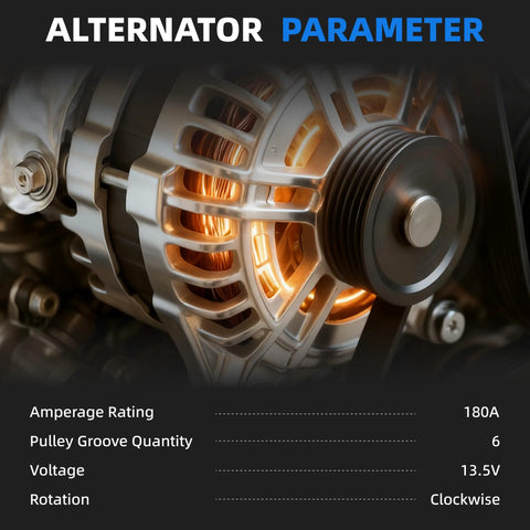 Close-up view of an alternator for Kia Telluride 2020-2022 and Hyundai Palisade 2020-2023, showcasing pulley and voltage details.