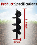 Beast Mode Earth Auger Drill Bits Set For Gas Powered Post Hole Digger, 8-inch diameter, 31.5-inch long, displayed against soil.