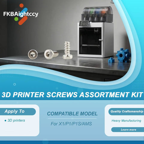 Beefed Up All In One 3D Printer Screws Kit For X1 X1C X1E P1P P1S AMS with screws and printer on table