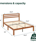 Full Size Bamboo Platform Bed Frame With Sleek Slatted Headboard dimensions showing slat support and 700 lbs capacity.