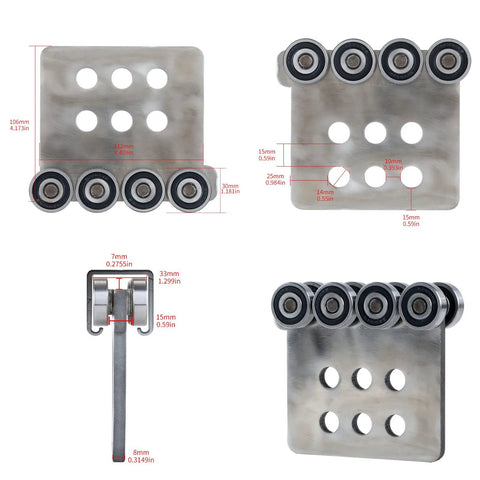 Eight Wheel Hoist Trolley Assembly With Eight Bearings, 2900 Lb Load Capacity for 1-5/8 Inch Strut Channel, multiple views