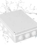 Outdoor Electrical Junction Box 12 x 10 x 4.8 Inch Weatherproof Dustproof Waterproof Enclosure in white with water splashes