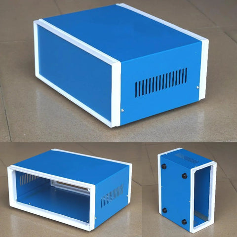 Heavy Duty ABS Plastic Enclosure Built Tough For Garage Mods And Home Upgrades, Blue, 170x130x80mm with ventilation and open side.