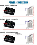 Runleader Lead Acid Battery Monitor DC 36V power connection diagram showing single and multiple display setups.