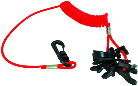 Universal Boat Kill Switch Key Set With Swivel Snap Hook And Coiled Lanyard, Seven Keys For Johnson Evinrude Mercury Yamaha Suzuki Tohatsu Honda Kill Switches, No-Fuss Rustproof Stainless Steel Crimps, Bright Red