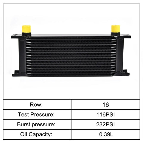 16 Row Oil Cooler Kit Universal Aluminum Black For Transmission And Engine Cooling 10AN Lines Fits Most Vehicles Includes 330mm Brackets