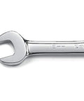 Close-up of open-end 15mm wrench from 20 Piece Ratcheting Wrench Set SAE And Metric With 72 Tooth Box Ends And 5 Degree Swing Off Corner Design