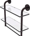 Remi Collection 16 Inch Two Tier Towel Bar With Glass Shelf In Antique Bronze, Integrated Towel Rack, Concealed Mounting