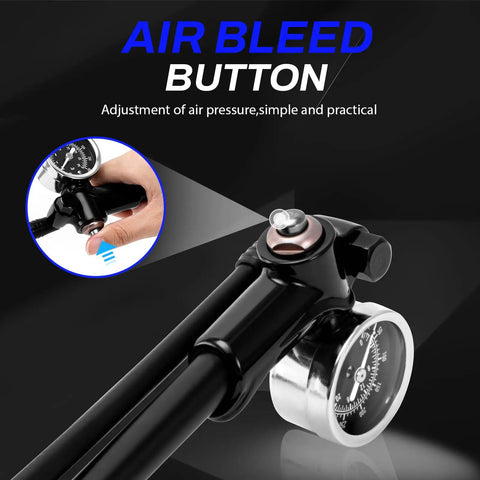 Air bleed function on Beefed Up High Pressure Shock Pump With Gauge For Mountain Bikes Up To 400 PSI Fits Schrader Valve Front Fork And Rear
