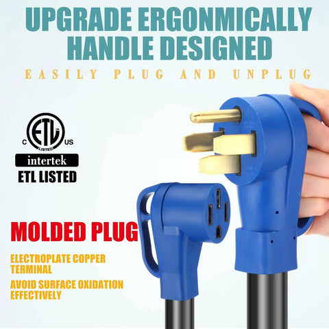 Road Ready Nema 14 To 50Y Splitter Cable 50 Amp 3 Foot Extension Cord with ergonomic molded plugs for easy handling.