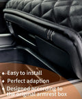 Close-up of Ram 1500 Center Console Cover 2019 To 2026 Anti Scratch PU Leather Armrest Pad Cushion with easy install feature.