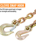 3/8 Inch Binder Chain With Clevis Grab Hooks 8 Ft Trailer Safety Chain Grade 70 showing close view of clevis grab hooks