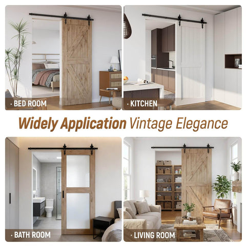 Heavy Duty 6.6-Foot Sliding Barn Door Hardware Kit With Ultra Quiet, Smooth Operation, No Sweat Installation, Fits 39.6 Inch Wide Single Door Panel, Flower Style Black