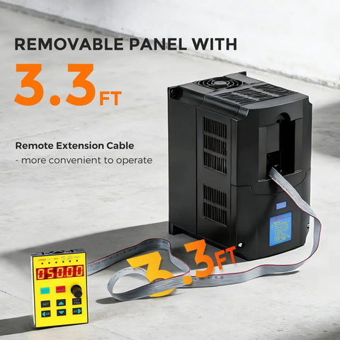 7.5KW VFD Variable Frequency Drive For AC Motors 32A 220V Single Or Three Phase Input To 3 Phase Output 0 400Hz Speed Control With Soft Start No Fuss Install And Energy Saving, 3.3 ft remote panel