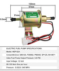 12V Electric Fuel Pump Kit For Cars, Trucks, Boats And Lawn Mowers With 3 To 6 PSI Output, Includes 12V Fuel Pump specifications