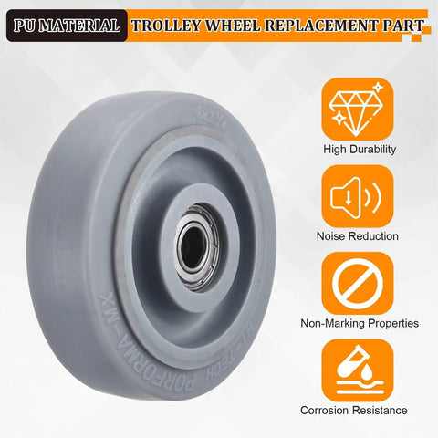 Heavy Duty Beefed Up 4 Inch Push Cart Wheel Set With Rubber Plate Casters And Bearings Repair Kit Grey close-up