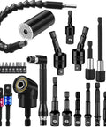 Flexible Drill Bit Extension Kit with Bendable Magnetic Extender and 1/4 3/8 1/2 Inch Hex Socket Adapters, various drill extensions