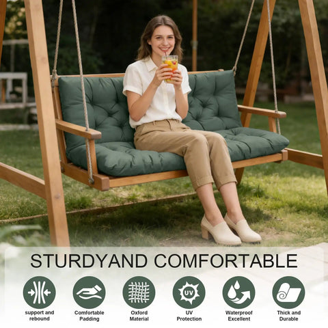 Outdoor Porch Swing Cushions For 3 Seater With Backrest Splash Proof Outdoor Polyester Fabric Waterproof Bench Cushion With Ties