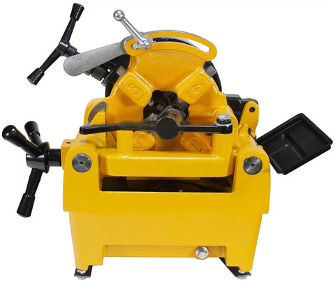 Heavy Duty Workhorse Power Pipe Threader Machine With Self Oiling Die Head, yellow design, compact size for plumbing use.