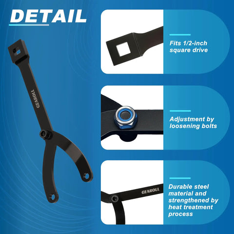 15 Piece Universal Pulley Holder Tool Kit Pro Grade With Variable Pin Spanner Wrench Set showing adjustment details and materials