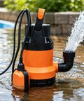 Heavy Duty Workhorse Submersible Sump Pump Featuring Reliable Automatic Float Switch For Rapid No Sweat Water Drainage With 0.5Hp 110V High Capacity Motor in water.