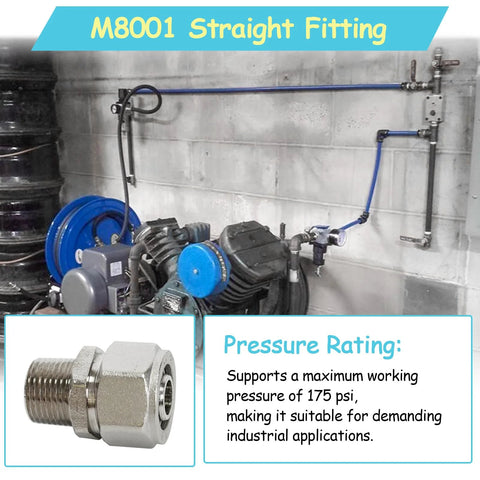 M8001 straight fitting for 1/2-in Maxline tubing with 3/8-in male NPT, nickel-plated brass, front view