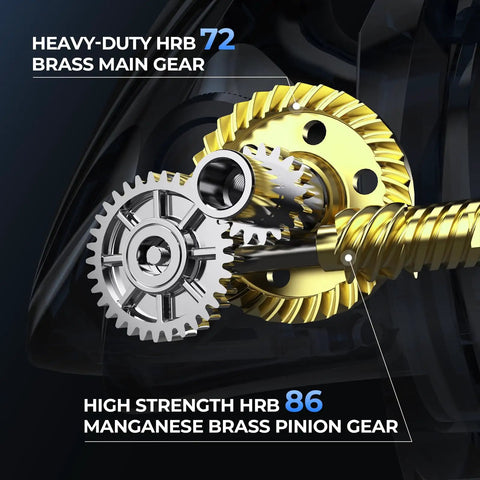 Heavy-duty HRB brass main gear and manganese brass pinion gear for Rekon Spinning Fishing Reel Combo With 7 Foot Heavy Action Rod