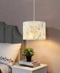 Plug In Pendant Light With 15 Ft Adjustable Hanging Lamp Cord And Toggle Switch, Floral Fabric Shade, Tri Color Led Bulbs, Totally Awesome Indoor Fixture For Bedroom Living Room Dining And Chill Vibes above a bedside table.