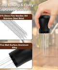 Espresso Distribution Tool With 0.35mm 304 Stainless Steel Needles Installed Plus 10 Extra For Replacement Aluminum Alloy Handle