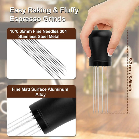 Espresso Distribution Tool With 0.35mm 304 Stainless Steel Needles Installed Plus 10 Extra For Replacement Aluminum Alloy Handle