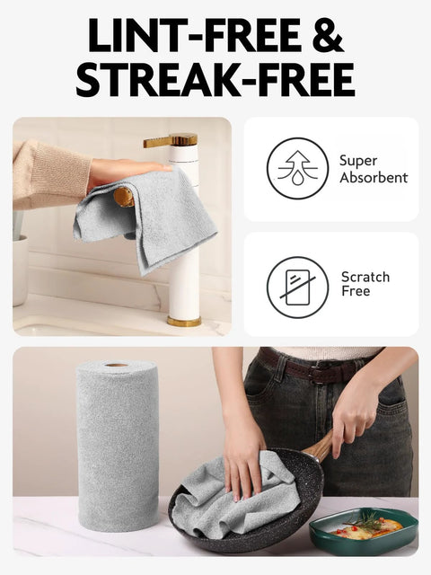 Fantasticlean microfiber cleaning cloth roll, pink and gray towels, 12x12 inches, 150-pack, reusable and washable