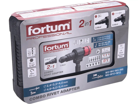 Packaging of 2-In-1 Rivet Attachment For Blind Rivets And Rivet Nuts With T-Handle For Drill Or Cordless Drill 2.4-6.4mm And M3-M12 CrMoV